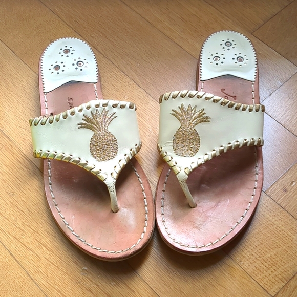 Exclusive Pineapple Sandal in Bone and Gold by Jack Rogers Sz 8 Original Box - Picture 3 of 6